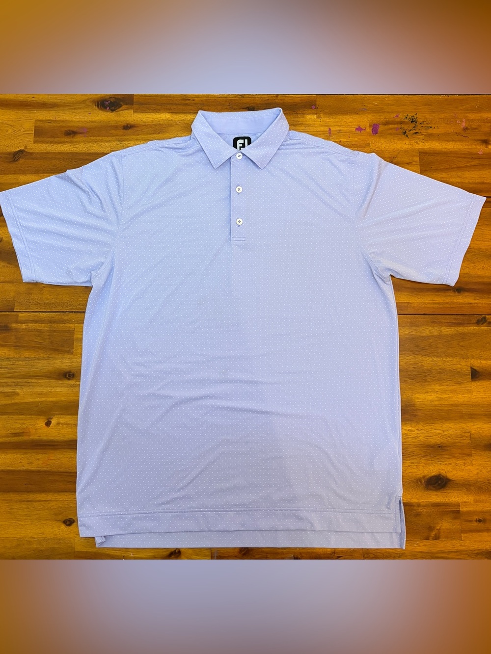Men’s Foot joy Light Lavender Polo Shirt size large white play polka dot